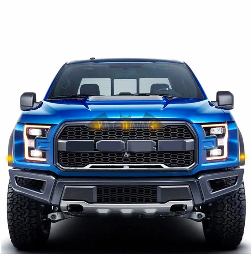 Черный/серый ячеистой сетки Стиль передняя решетка подходит для Ford Raptor F-150- Raptor передний бампер решетка ABS с фонари янтарного цвета