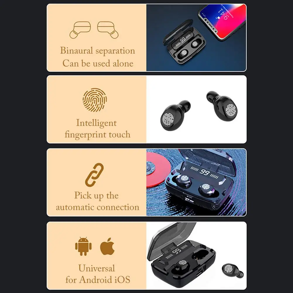 TWS 5,0, беспроводные Bluetooth наушники, мини наушники-вкладыши, сенсорные двойные наушники, Bluetooth наушники 6D, объемный звук, HIFI шумоподавление