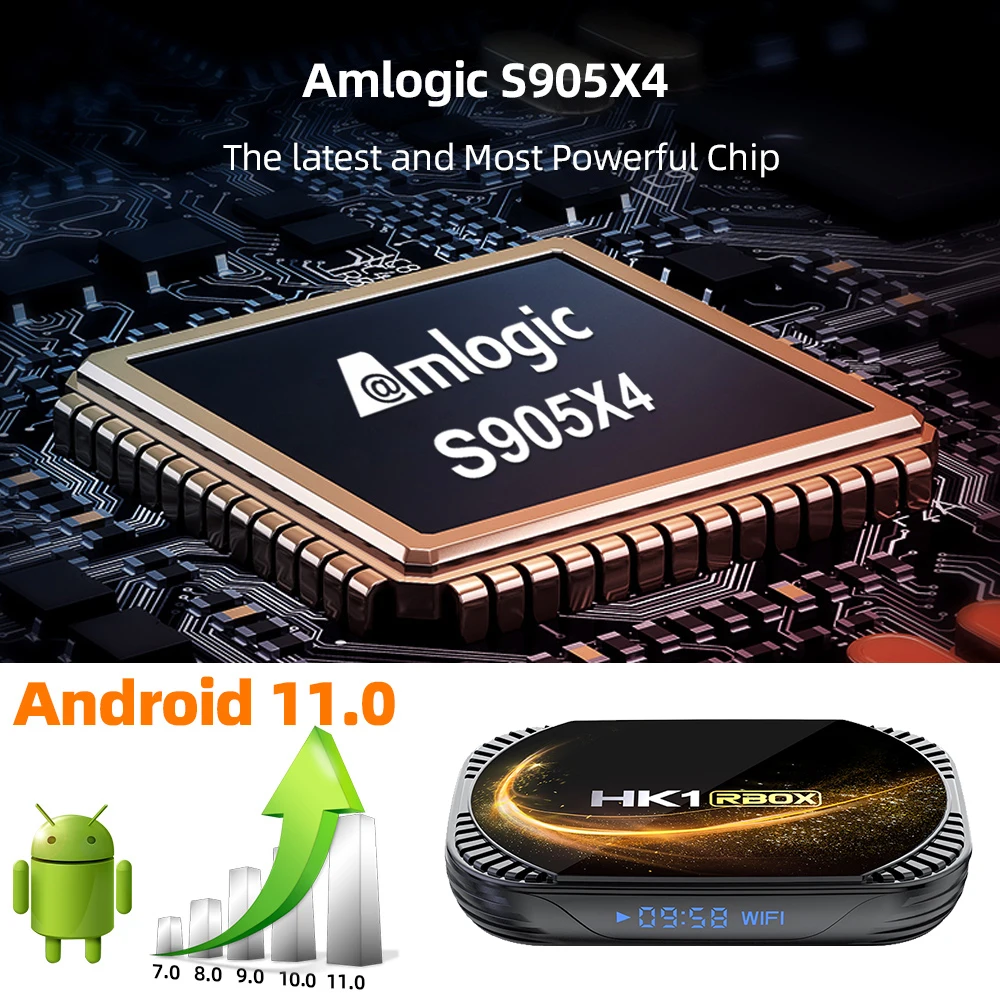 HK1 RBOX X4S 100M TV BOX Android 11 Amlogic S905X4 Dual Wifi AV1 Support 4K Google Voice Assistant Youtube Media Player
