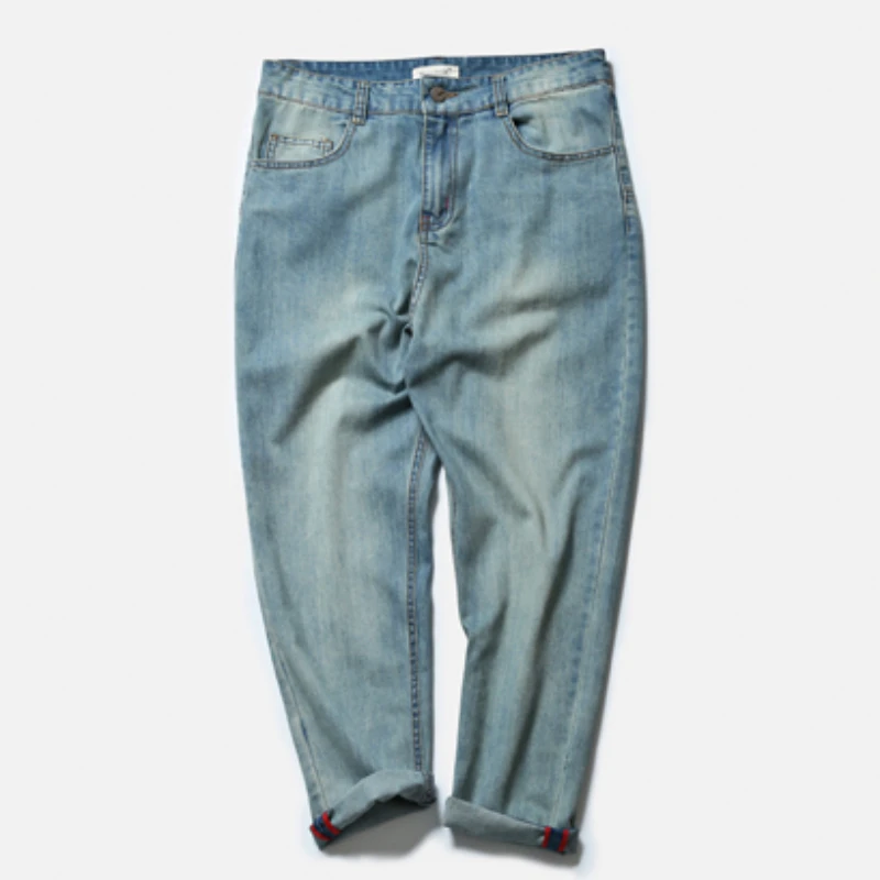 

New Men Thin Light Colored Jeans Popular Casual Fashion Trousers Mens Hong Kong Version Pencil Pants Autumn Loose Stretch Jeans
