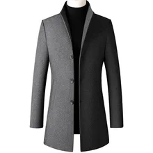 

Thoshine Brand Winter 30% Wool Men Thick Coat Stand Collar, Male Fashion Wool Blend Outwear Jacket Smart Casual Trench Plus Size