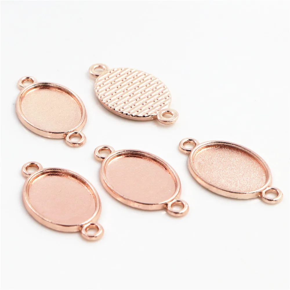 

10pcs 13x18mm Inner Size Rose Gold Color Simple Style Cameo Cabochon Base Setting Charms Pendant necklace findings ( D4-18)