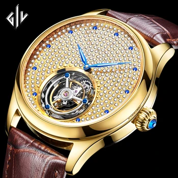 

GIV 100% Real Tourbillon Mechanical Watch Sapphire Watch Men Rhinestone Top Brand Luxury Business Relogio Masculino Male