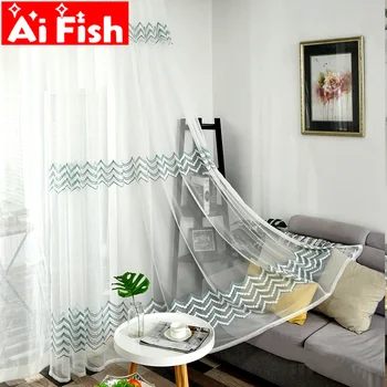 

Simple Modern Embroidered Yarn thousand layer cake Stripe sharp pattern Window Curtains Sheer For bedroom balcony Decor M166#5