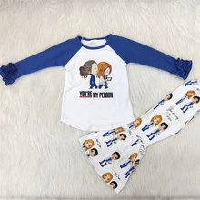 И розничная, комплекты с героями мультфильмов милый топ с надписью для маленьких девочек+ расклешенные штаны комплект из 2 предметов, Детская осенняя одежда, gxj