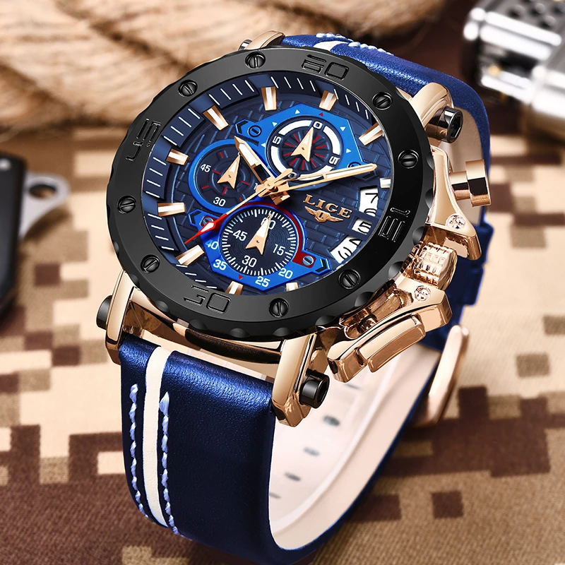 Reloj hombres 2020 LIGE мужские часы лучший бренд кожаный ремешок хронограф кварцевые