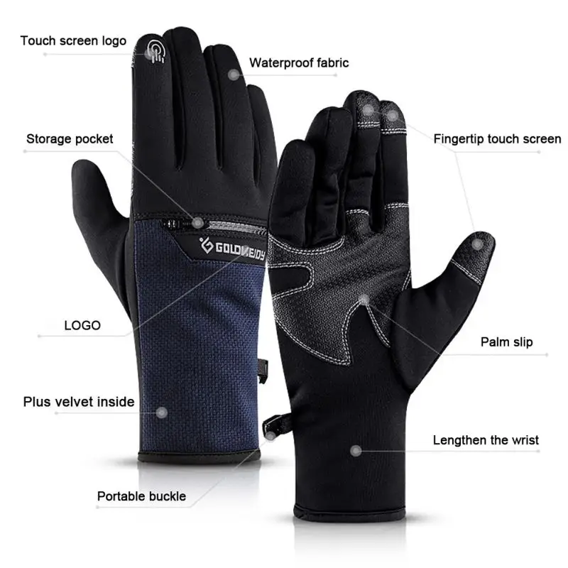 Men Women Winter Warm Gloves Waterproof Gloves Anti-slip Touchscreen Zip Pocket Velvet Lining For Cycling Ski Hiking Climbing