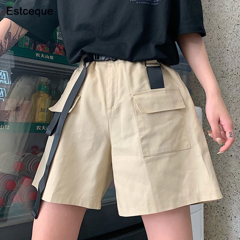 Модные женские шорты-карго в стиле милитари, эластичные шорты с высоким хвостом, новинка 2019 года, летние эластичные шорты в случайном