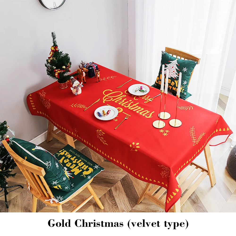 Christmas Day Red Cotton and Linen Velvet Rectangular Tablecloth Festive Desk Coffee Table Cloth Cover Towel