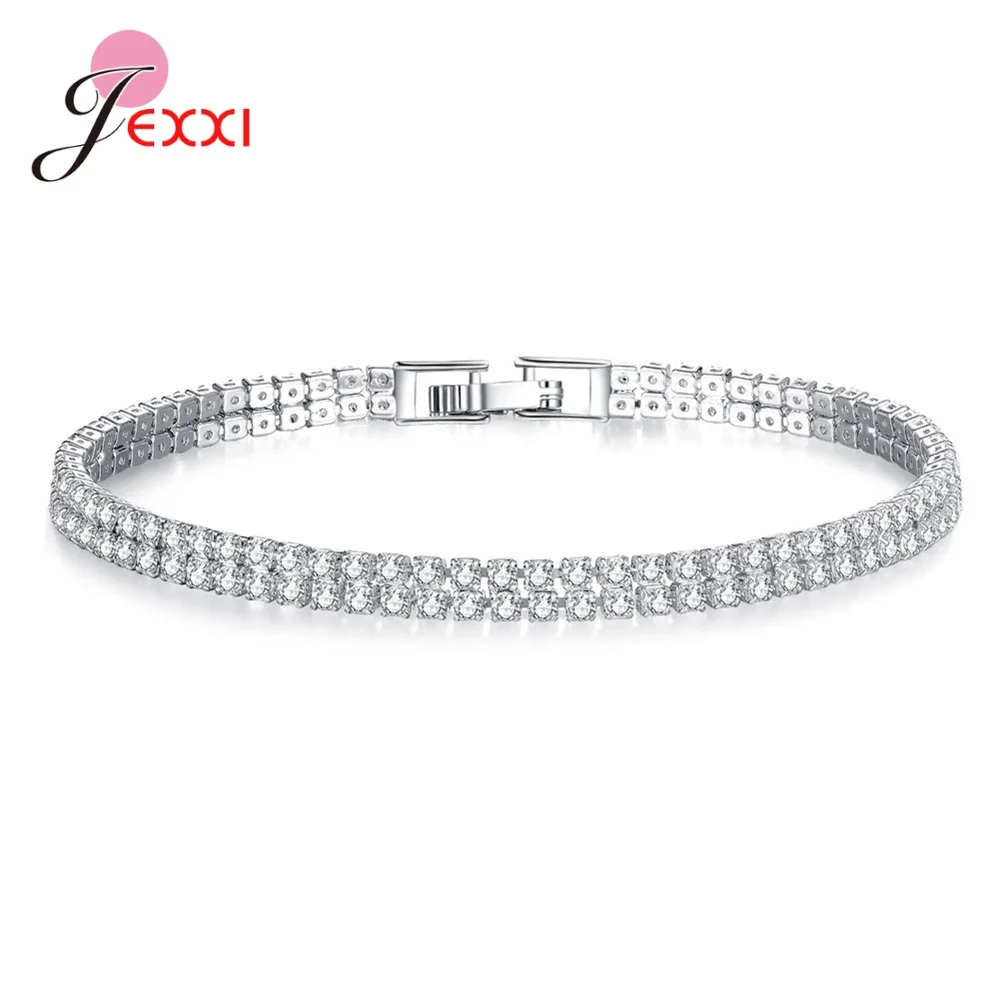 Solid 925 Sterling Silver Shiny Cubic Zirconia Tennis Bracelet Bangle For Women Wedding Fashion Jewelry Wholesale  Birthday