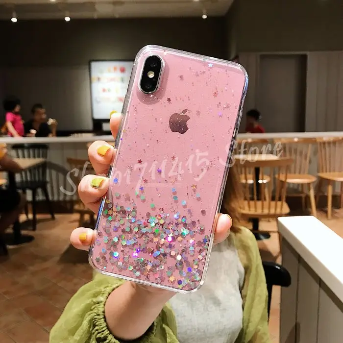 Эпоксидный чехол из термопластичного полиуретана чехол со стразами для Iphone X case мягкий блеск задняя крышка чехол для Iphone 6 7 8 plus X XR XS Max - Цвет: Розовый