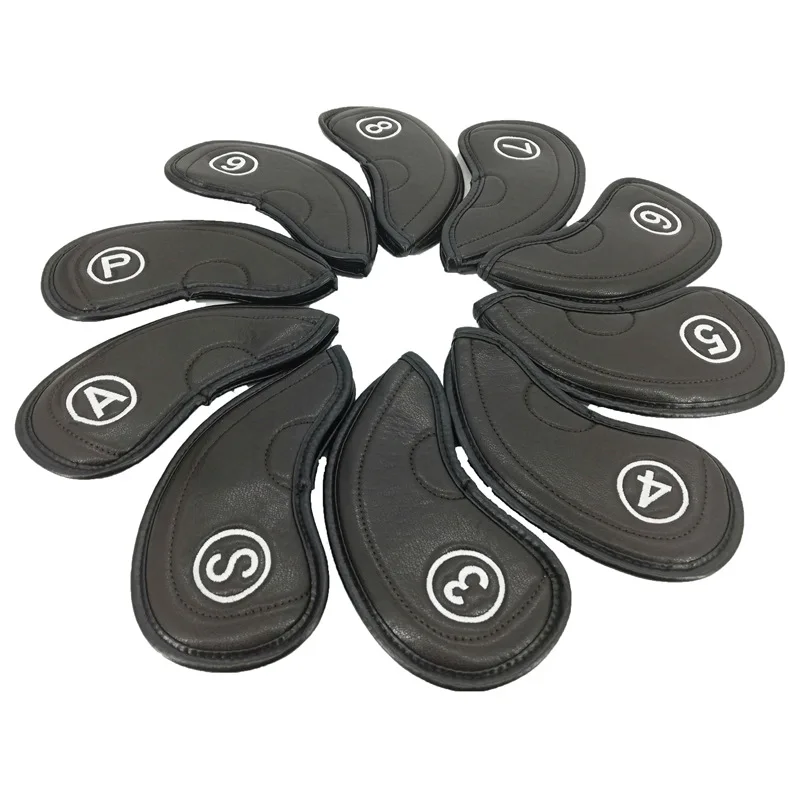 10pcs Universal Golf Iron Club Head Cover Set PU Leather Golf Headcover Irons Protector with Number 4Options4