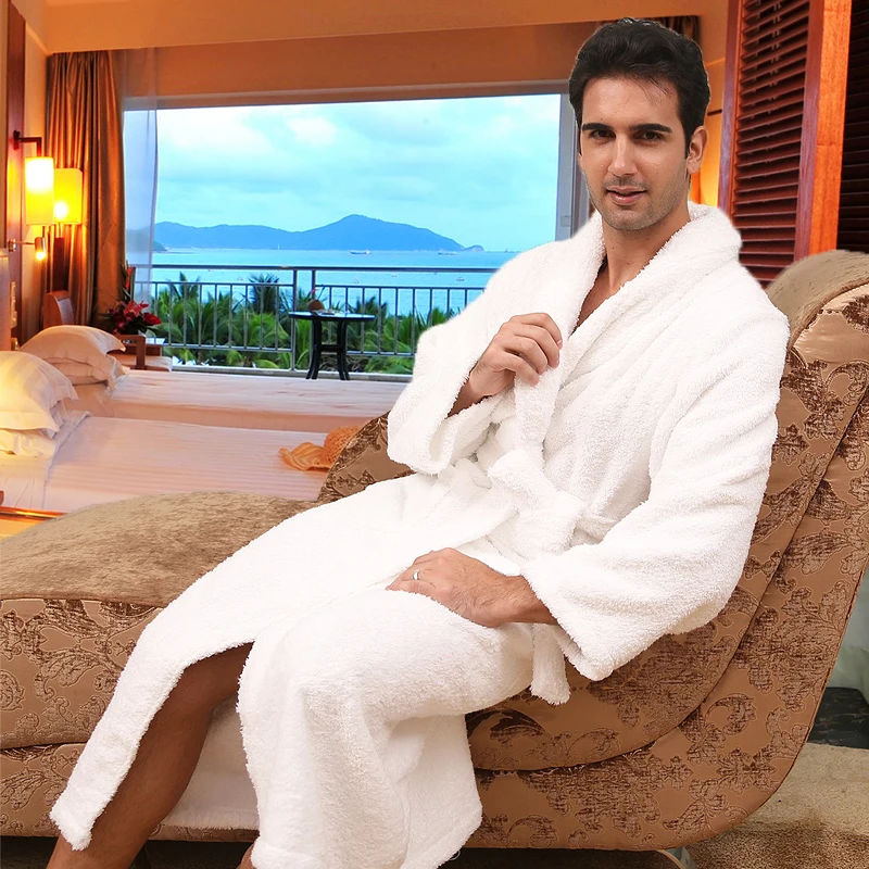 

Winter Bathrobe Men Thick Cotton Towel Sleep Top Kimono Robes For Male Geometry Robes Long Bath Robe Bride Robe Dressing Gown