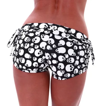 

Women Shorts Casual Fashion Loose Sports Gym Skull Printed Mid Waist Shorts Stretch Elastic Shorts Home Bottoming