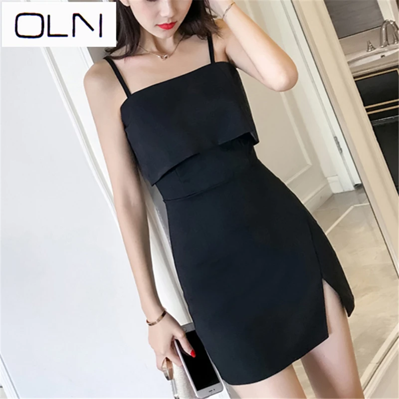 Корейское платье vestidos Осень Новое поступление OLN протекающее Сзади Платье женское осеннее маленькое сексуальное женское слово воротник протекает