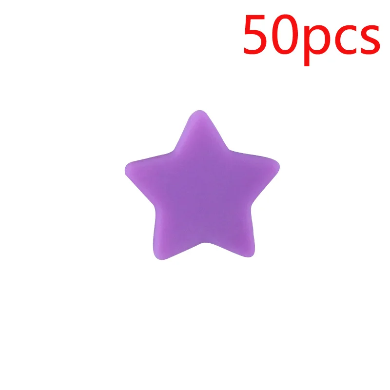 XCQGH 50 шт. Детские нетоксичные пятиугольные звезды силиконовые свободные бисерные Детские молярные бусины DIY соски цепи аксессуары - Цвет: Фиолетовый