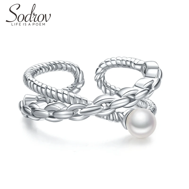 SODROV Adjustable Engagement Wedding 925 Sterling Silver Pearls Ring Jewelry For Women