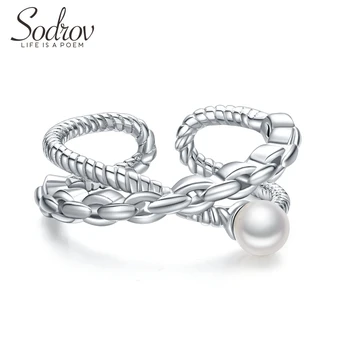 

Sodrov Adjustable Engagement Wedding 925 Sterling Silver Pearls Ring Jewelry For Women