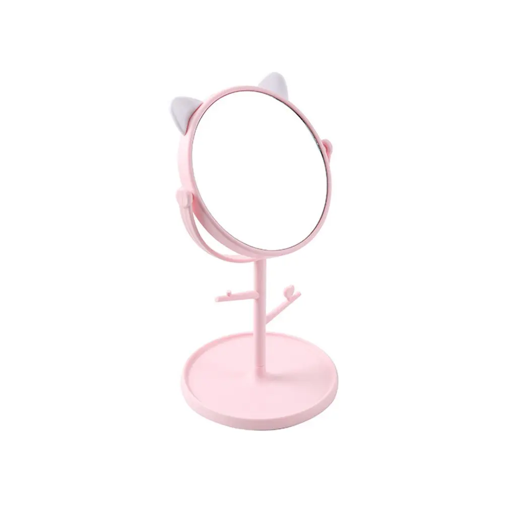 

Adjustable Desktop Multi-function Vanity Mirror Table Makeup Mirror Cat Ear Jewelry Box Cosmetic Mirror