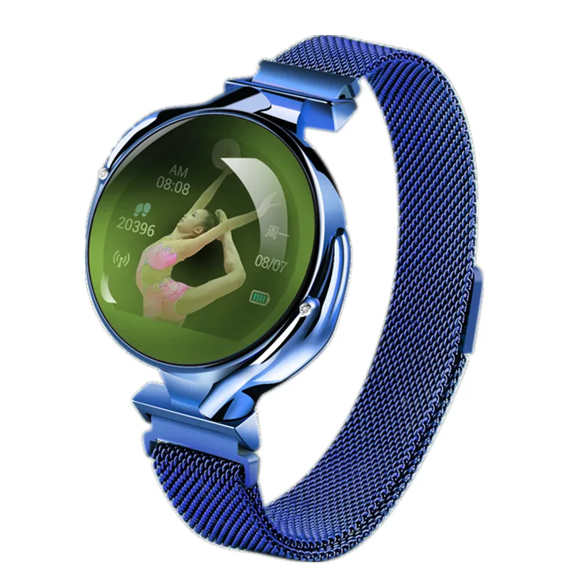 Lastest женские Смарт-часы Роскошный дизайн часы IP67 водонепроницаемый монитор сердечного ритма фитнес-трекер Браслет для любовника подарок - Цвет: Blue