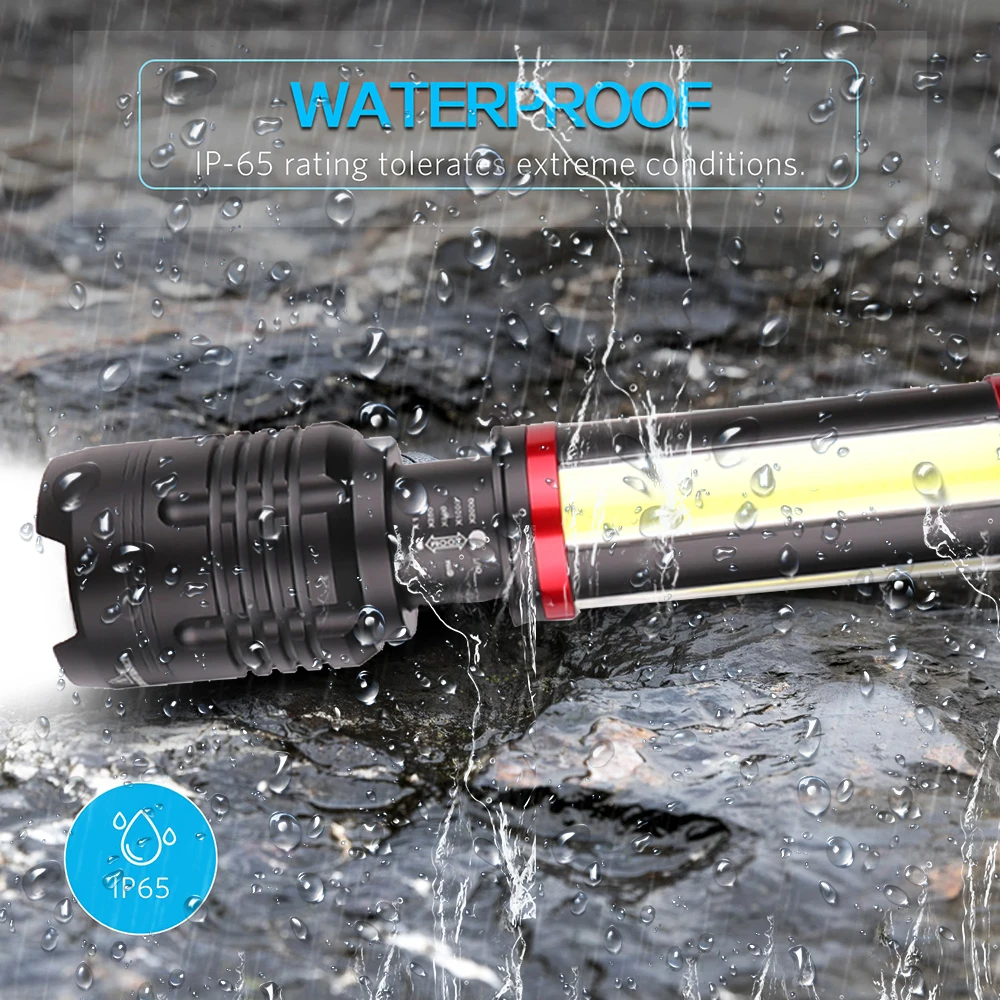  Multifunction LED Flashlight Built-in 5000mAh lithium battery With XHP70.2 + COB LED Super bright w