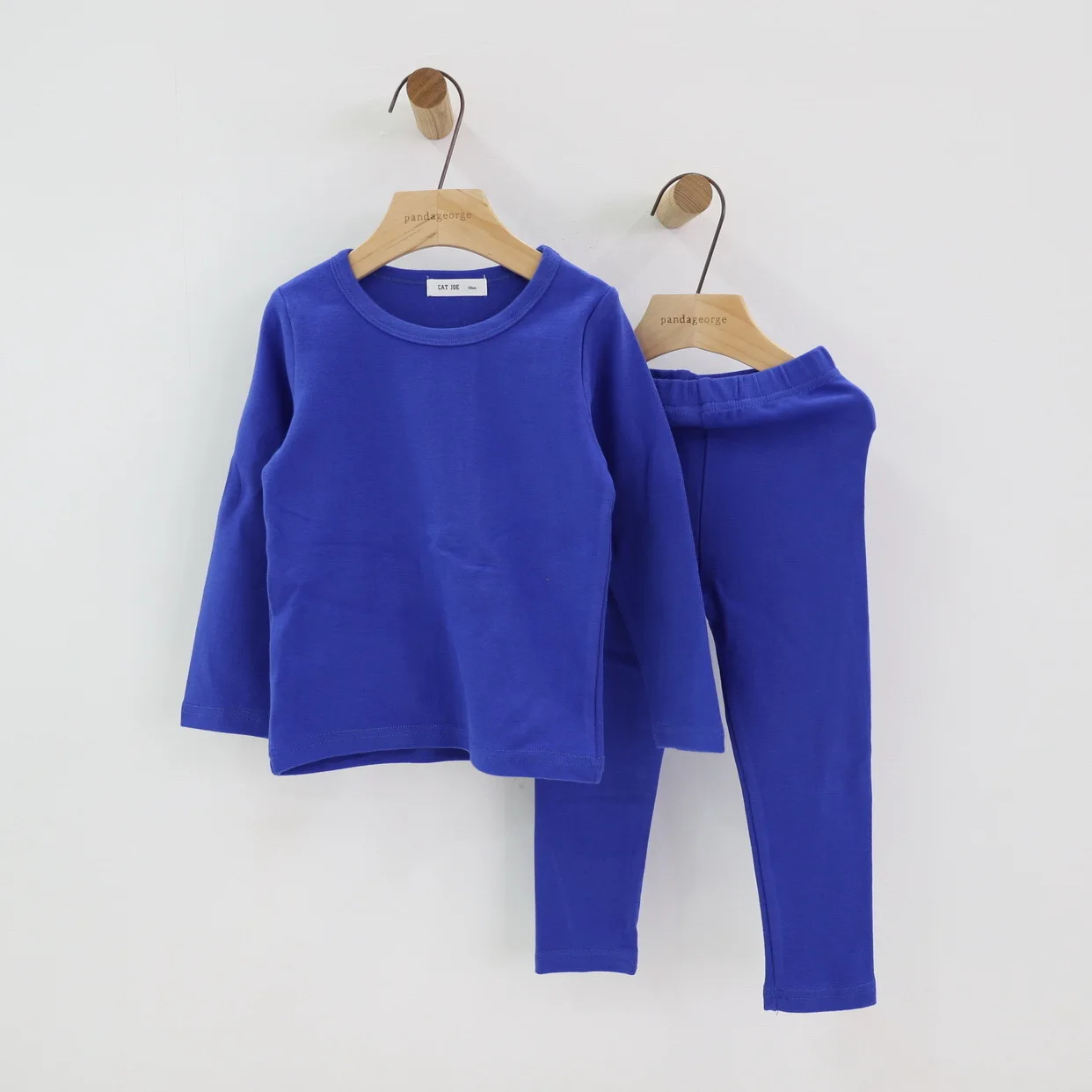 Autumn winter pajama set shirt boys girls simple candy-color casual comfort - Color: Peacock blue