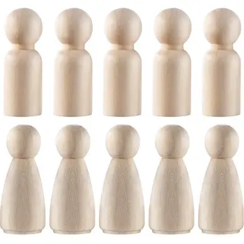 

10 Pieces 65 mm Unfinished Wooden Peg Dolls Wooden Tiny Doll Bodies People Decorations,Wood Color