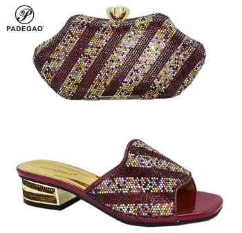 

New Arrival Autumn Wine Red Color Sandals Shoes And Bags Set Fashion Italian Women High Heels Shoes And Bag Set For Evening Part