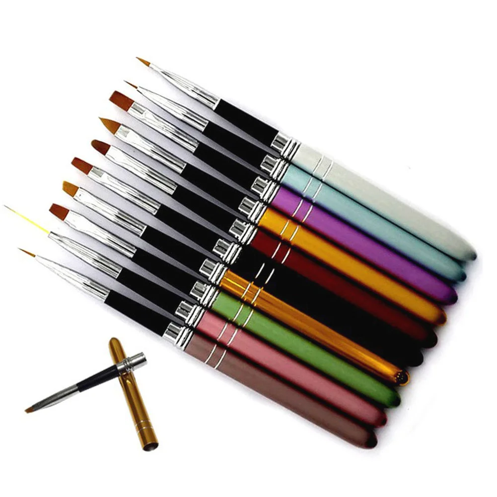 

10pcs Manicure Drawing Nail Pen Set Art Supplies 3D Carving Painting Tool Acrylic Builder Liner Dotting Easy Clean Brush UV Gel