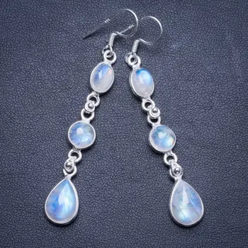 

Natural Rainbow Moonstone Handmade Unique 925 Sterling Silver Earrings 2.5" X4272