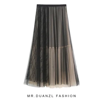 

skirt spring and summer 2020 new women's show thin crotch large A-line splicing yarn skirt pleated skirt long skirt