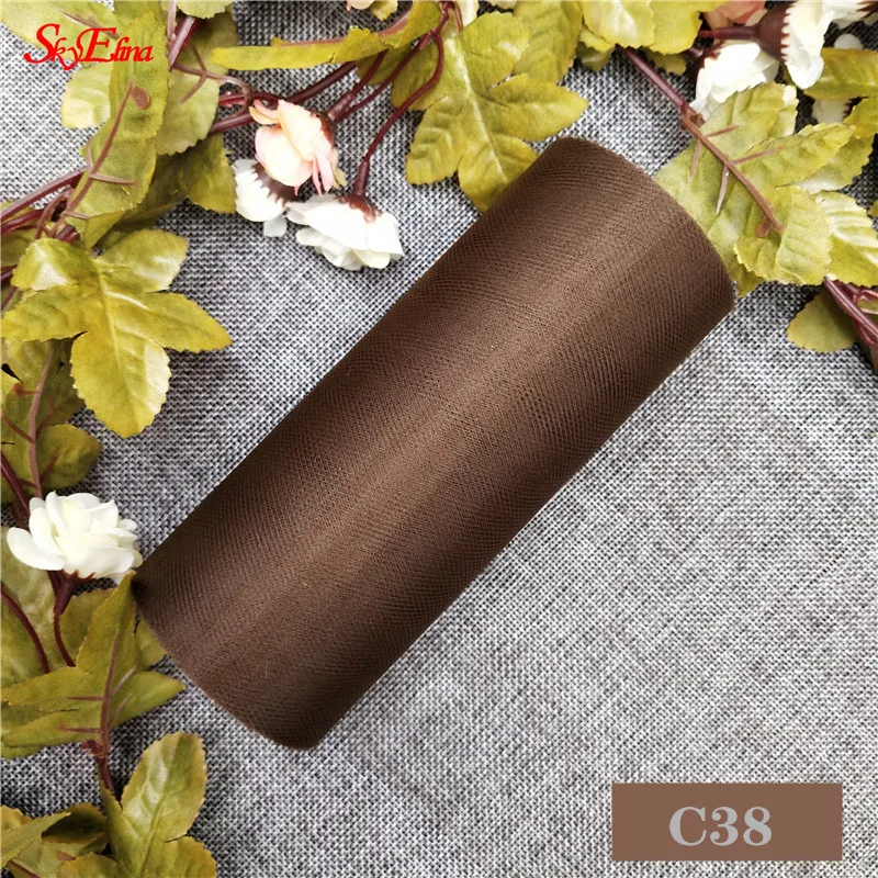 C38 Brown Белый розовый синий тюль рулонная катушка пачка 25 ярдов стол Сделай Сам юбка День рождения Свадебная вечеринка украшения Тюль органза в рулоне поставки 6Z - Цвет: C38 Brown