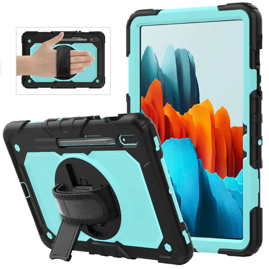 tablet pillow pad Hand Strap 360 Rotatable Kickstand Rugged Protective Case for Samsung Galaxy S7 Plus 2020 Release 12.4 Inch SM-T970/T975/T976 asus tablet charger