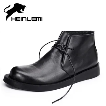 

HEINLEMI Retro Genuine Leather Men's Boots Spring Soft Bottom Warm Winter Boots Men High Quality Breathable High Top Boots
