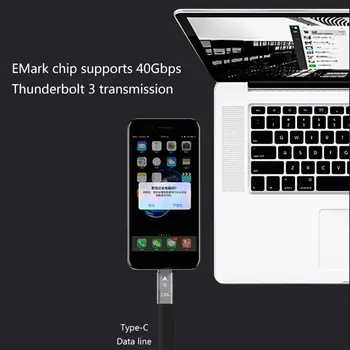 

For Thunderbolt 3 Data Cable 10/40Gbps Soft USB-C Charging Cord Line Emark Chip