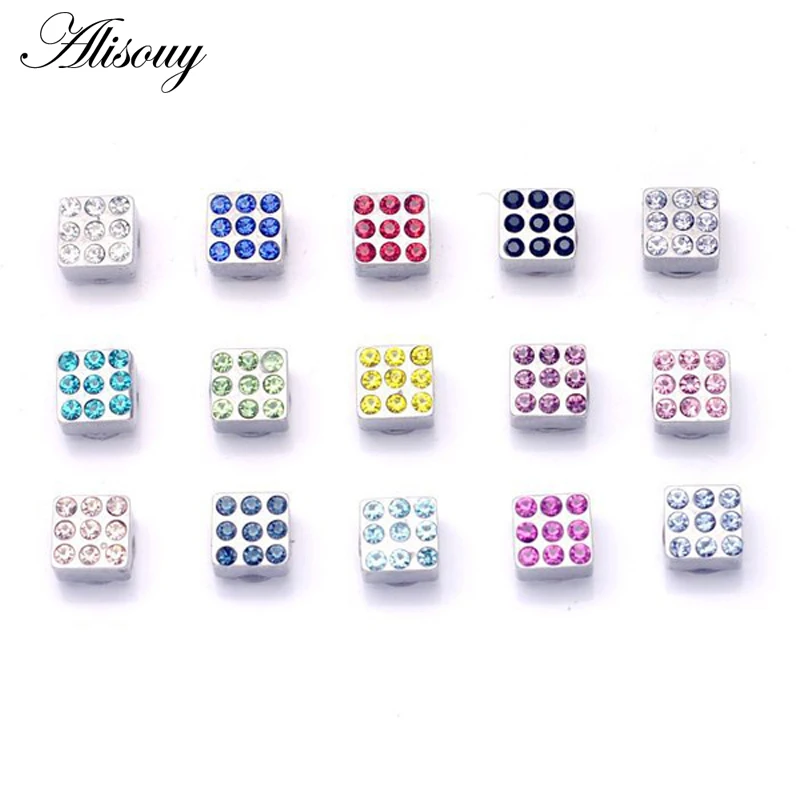 Alisouy 6mm Width Stainless steel 15 Colors 9pcs Austrian Crystal Men Women Magnetic Square stud Earrings No pierced | Украшения и