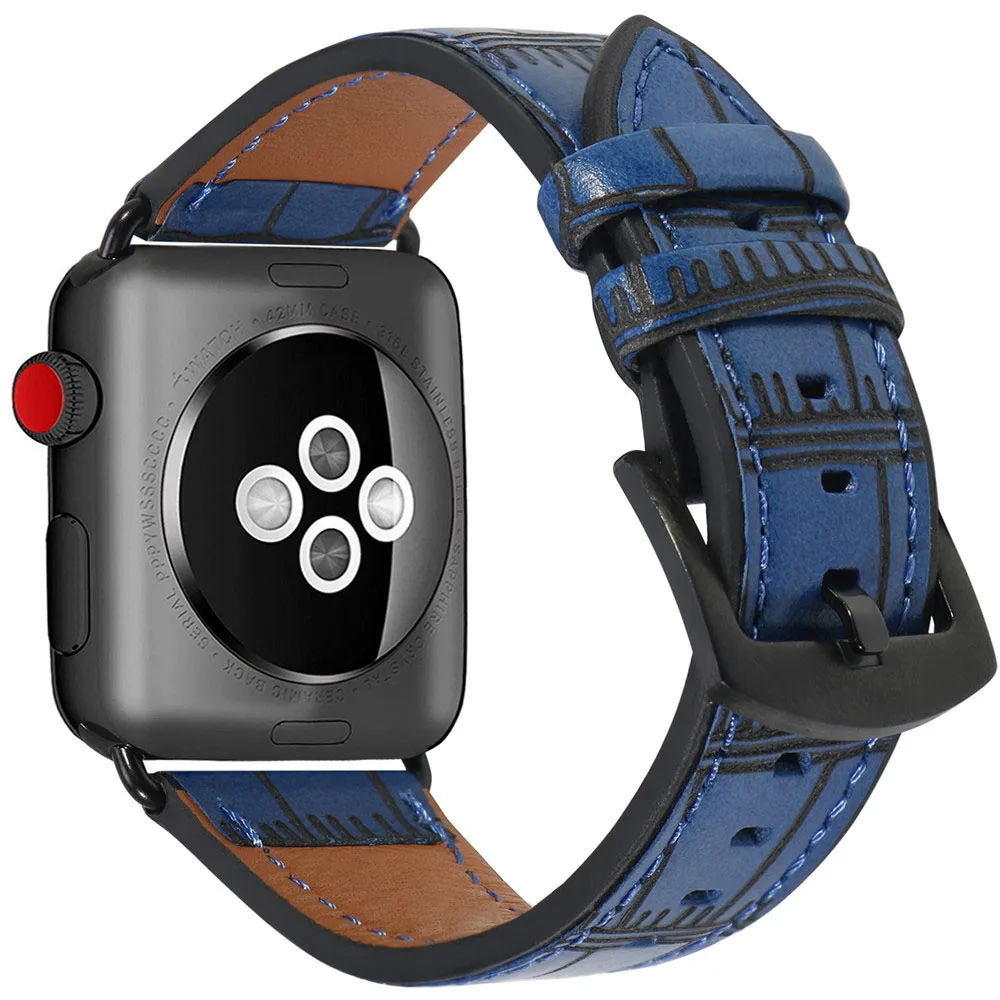 Кожаный ремешок для Apple Watch серии 5 4 3 2 1 Ремешок бамбуковые линии стиль браслет для iWatch 40 мм 44 мм 38 мм 42 мм наручный ремень