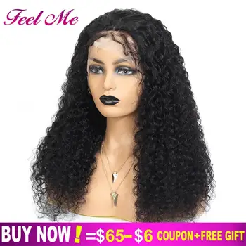 

FEELME Mongolian Kinky Curly Human Hair Wigs Lace Front Wig For Black Women 150% M Non-Remy 13X4 Lace Front Human Hair Wigs