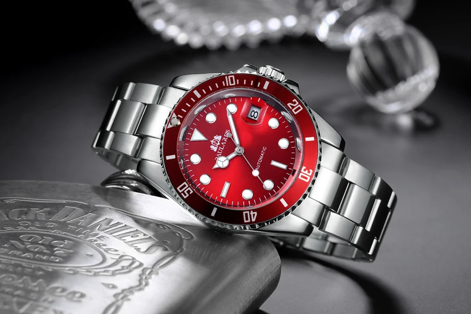 Bracelet mécanique à remontage automatique en acier inoxydable, or, argent, bleu, vert, rouge, noir, cadran, Date, fort lumineux, luxe M_voghion.com