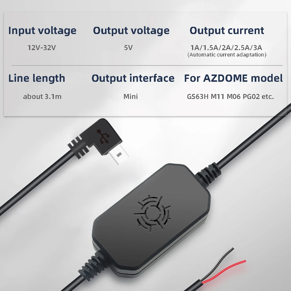 AZDOME 12/24V до 5V Mini USB Комплект жестких дисков DVR Мощность кабель с адаптером для M11 M06 GS63H PG01 PG02 Dash Cam низкая Напряжение защиты