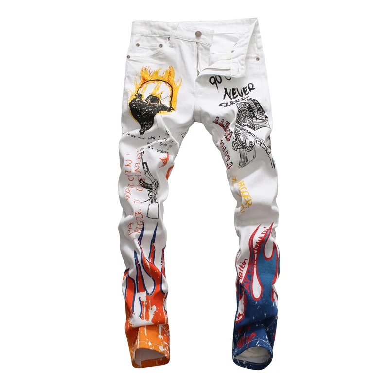 Модные мужские джинсы в американском уличном стиле белые черные облегающие