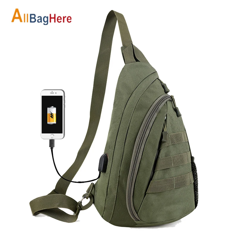 Военная нагрудная сумка с USB зарядкой Мужская камуфляжная Спортивная уличная для