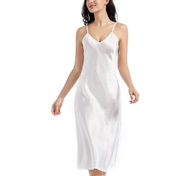 

Deep V-neck Nightdress Sexy Lingerie Nightgowns Sleepwear Night Dress Women Sleeveless Nightwear Faux Silk Satin Nightshirt