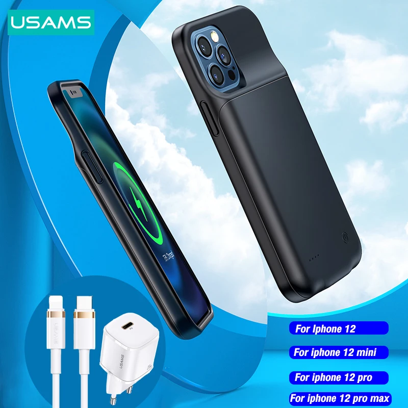 Usams Battery Charger Back Case For Iphone 12 Pro Max Mini Portable Power Bank Charger Cover Case Power Bank Charging Slim Cover Usams Battery Charger Back Case For Iphone 12 Pro Max Mini Portable Power Bank Charger Cover Case Power Bank Charging Slim Cover