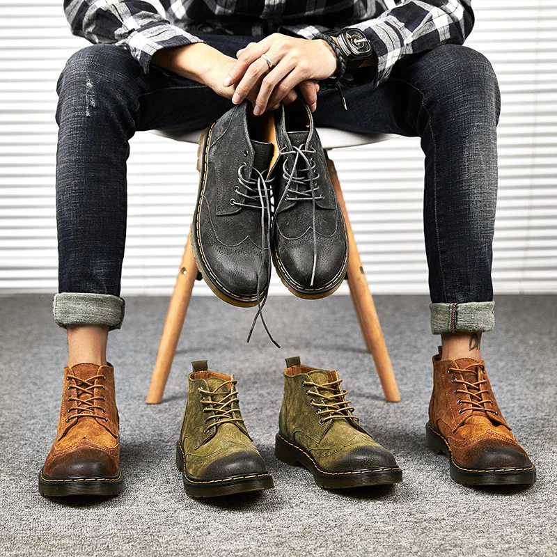 

Martin Boots Men's Winter England Genuine Leather Medium Boots Versatile Casual Big Head Leather Shoes Retro Workwear MEN'S SHOE