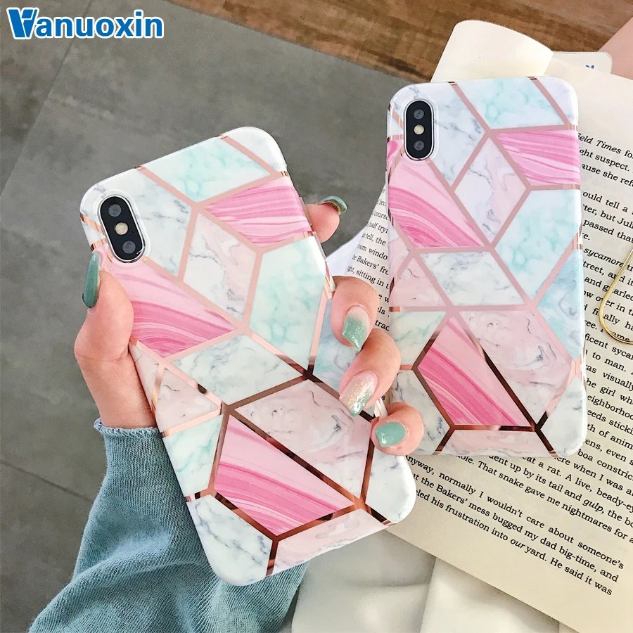 

Plating Geometric Candy pink Marble Silicone Phone Cases For iphone 7 XS case For iPhone X XR XS Max 8 7 6 6S Plus Back Cover