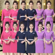 Весенний женский спа массаж салон красоты Рабочая Униформа медицинская больница медсестры стоматолога костюм v-образным вырезом 3 цвета одежда оптом