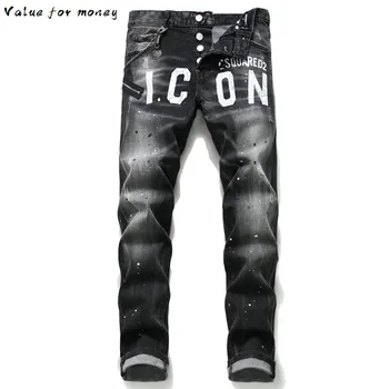 

jeans skinny New men stretch printing black jeans clothes 2020 streetwear Spring Summer pants men paiting hip hop