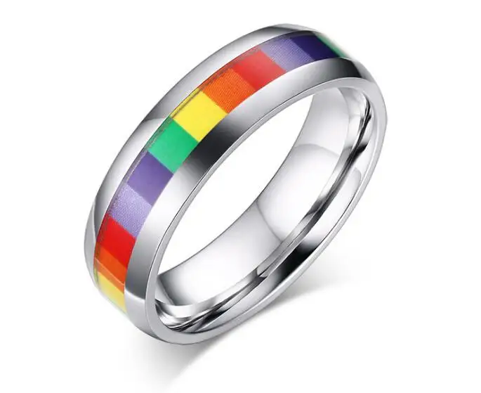 Мужские Женские радужные цветные кольца из нержавеющей стали, обручальные кольца из лебийского и геев, Прямая - Цвет основного камня: C
