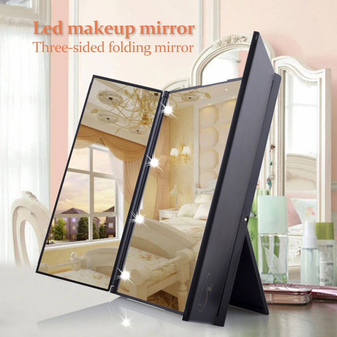 

Brand New 1pc Make Up Tool Makeup Mirror 8 LED Lights Illuminated Three-sided Foldable Cosmet Vanity Mirror